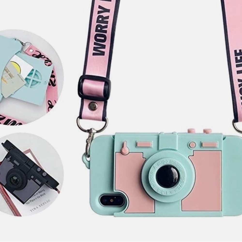 UnnFiko Wallet Case for iPhone 7 Plus/8 Plus Cute Camera Design with Strap NWOT
